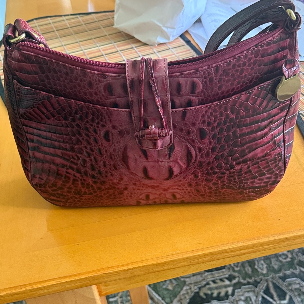 Brahmin Burgundy Crocodile-Embossed Clutch